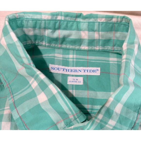 Southern Tide Button Down Shirt Blue Check Men's Size M Classic Fit - Picture 5 of 10